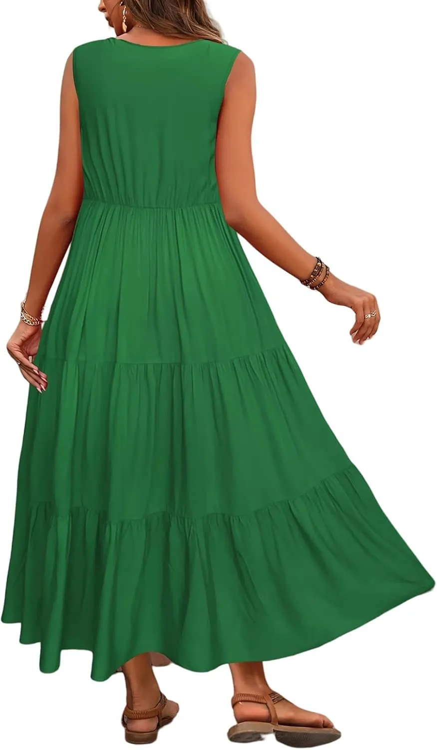 Womens Summer V Neck Sleeveless Maxi Dresses 2025 Casual Bohemian Flowy Beach Vacation Sundress