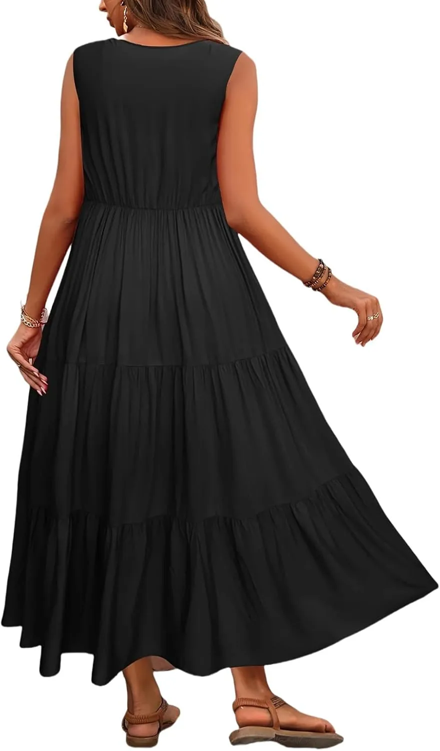 Womens Summer V Neck Sleeveless Maxi Dresses 2025 Casual Bohemian Flowy Beach Vacation Sundress