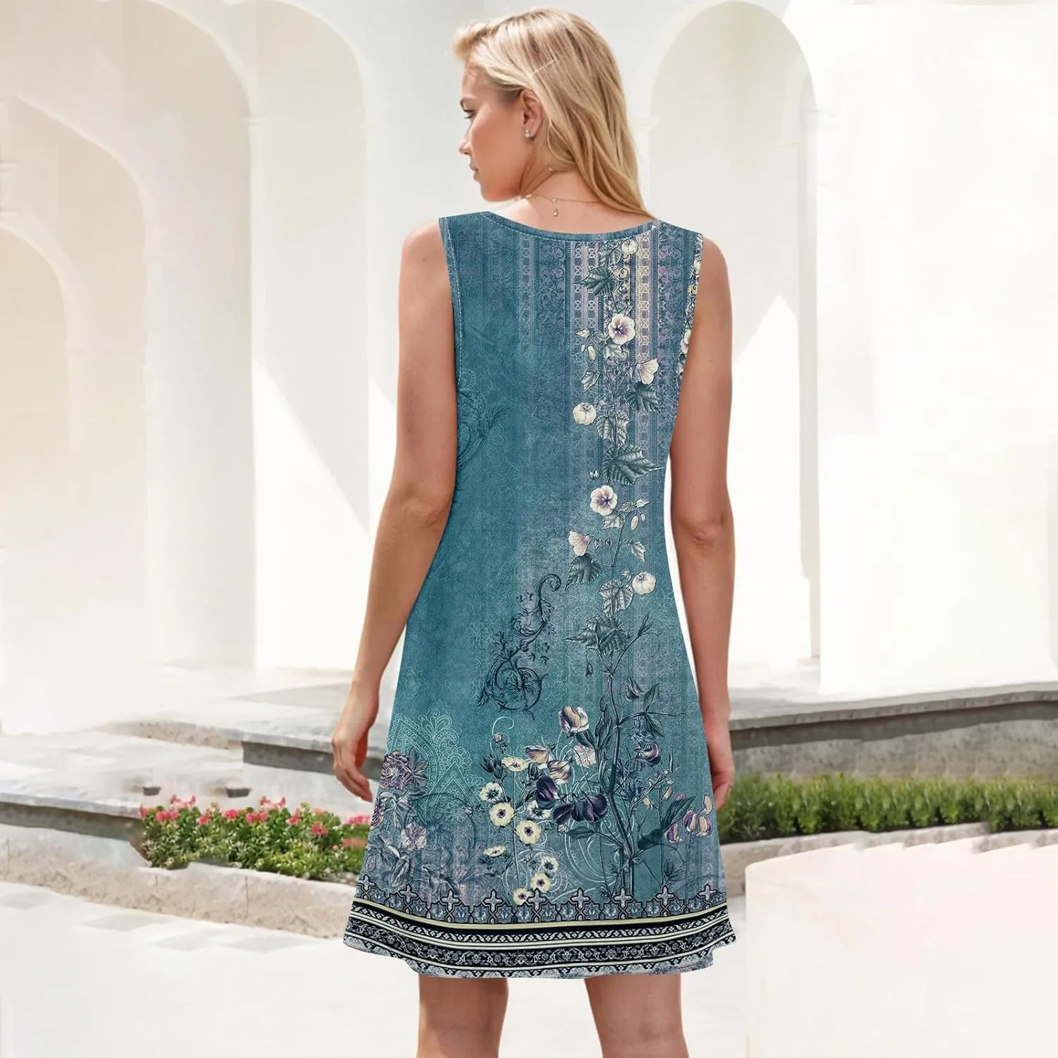 Womens Sundresses Short Tank Dress Spring Casual Dresses Cover Up Sleeveless Beach Flowy Dress Summer with Pocket