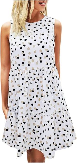 Womens Sundresses Tank Top Dress Summer Western Dress Short Dress Sleeveless Polka Dot Swing A Line with Pockets