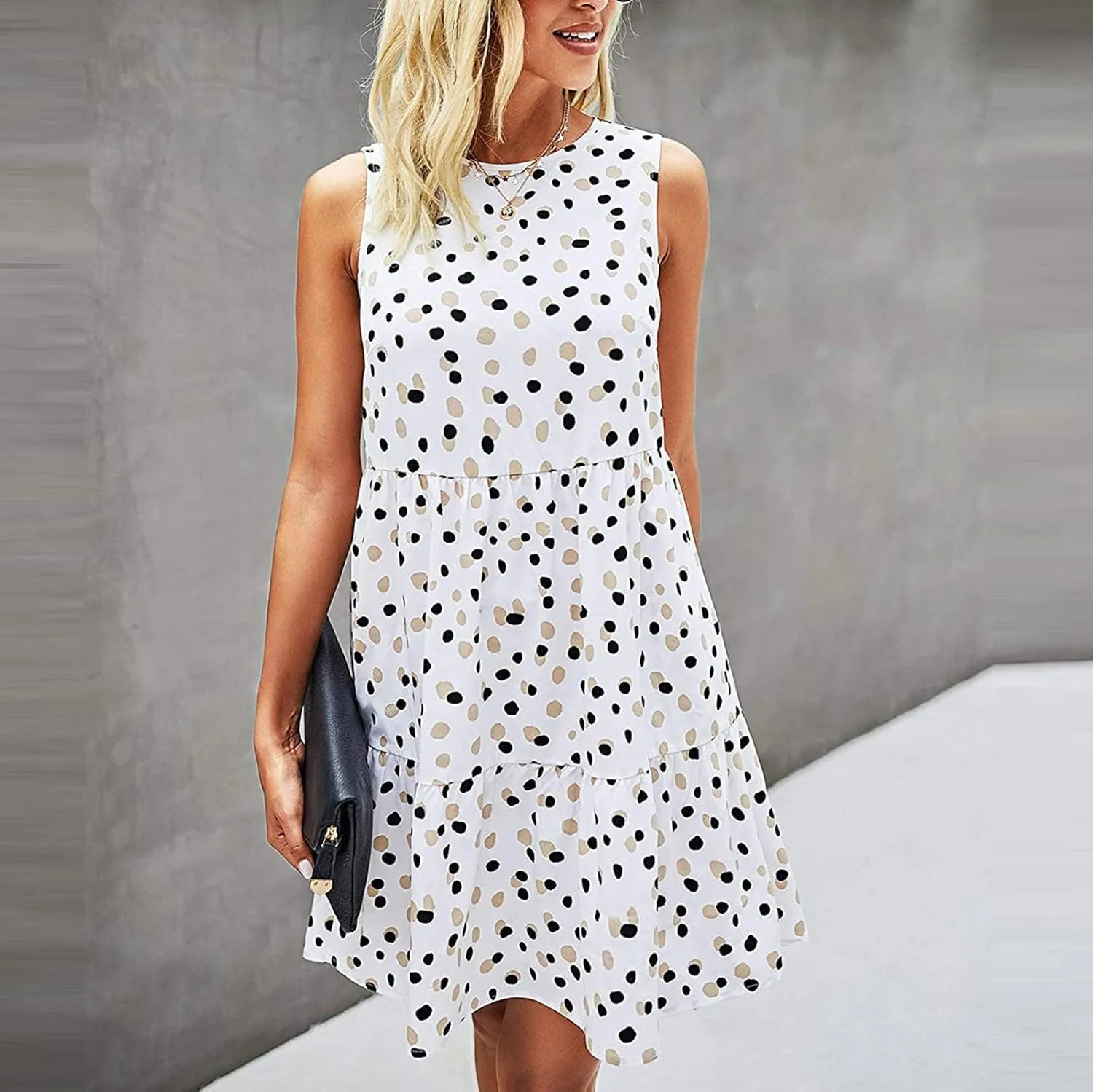 Womens Sundresses Tank Top Dress Summer Western Dress Short Dress Sleeveless Polka Dot Swing A Line with Pockets