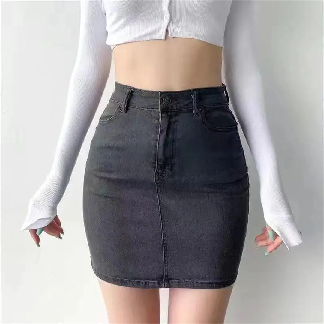 Women's Tight Elastic Denim Skirt Wrap Skirts High Waist Slim Short Skirt Sexy Skirts Mini Jean Skirts