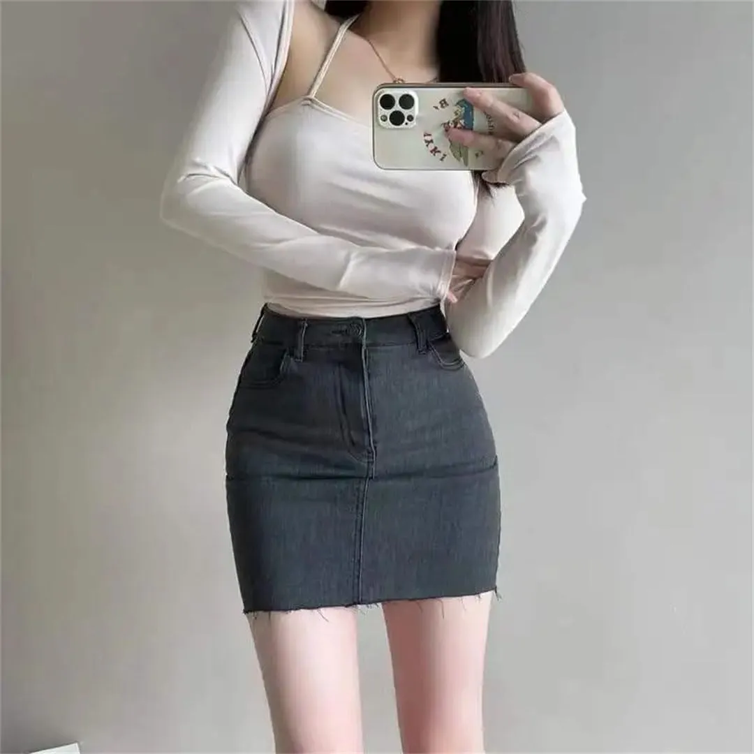 Women's Tight Elastic Denim Skirt Wrap Skirts High Waist Slim Short Skirt Sexy Skirts Mini Jean Skirts