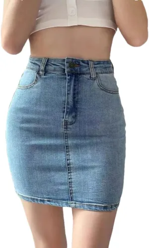 Women's Tight Elastic Denim Skirt Wrap Skirts High Waist Slim Short Skirt Sexy Skirts Mini Jean Skirts