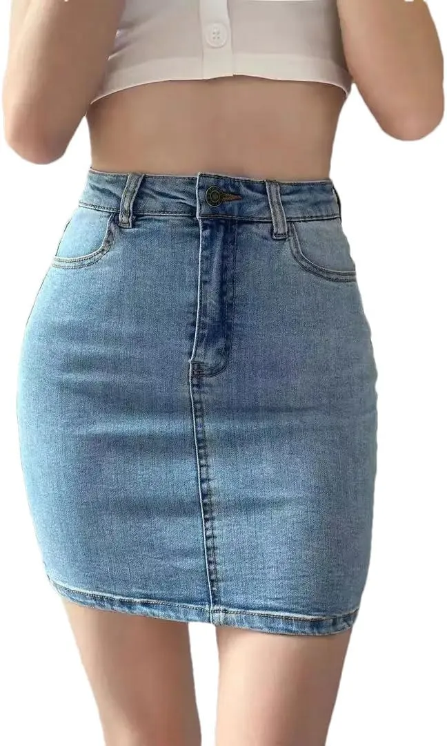 Women's Tight Elastic Denim Skirt Wrap Skirts High Waist Slim Short Skirt Sexy Skirts Mini Jean Skirts