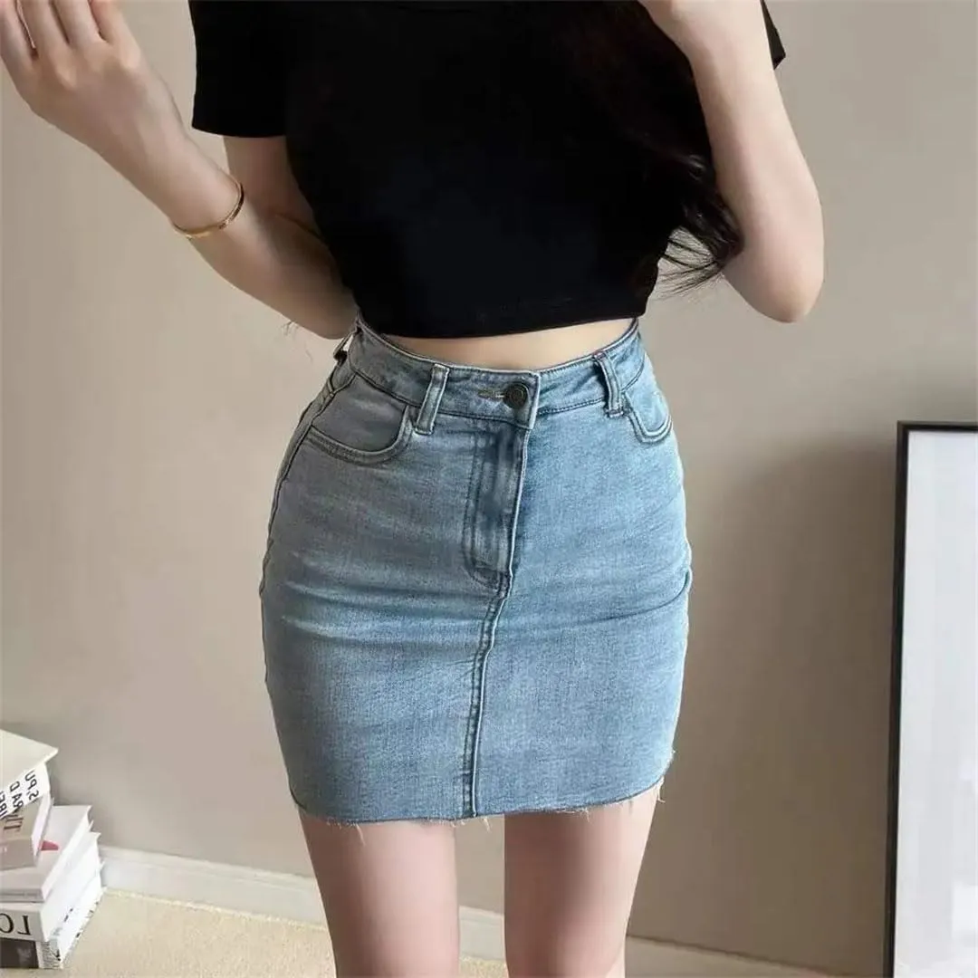 Women's Tight Elastic Denim Skirt Wrap Skirts High Waist Slim Short Skirt Sexy Skirts Mini Jean Skirts