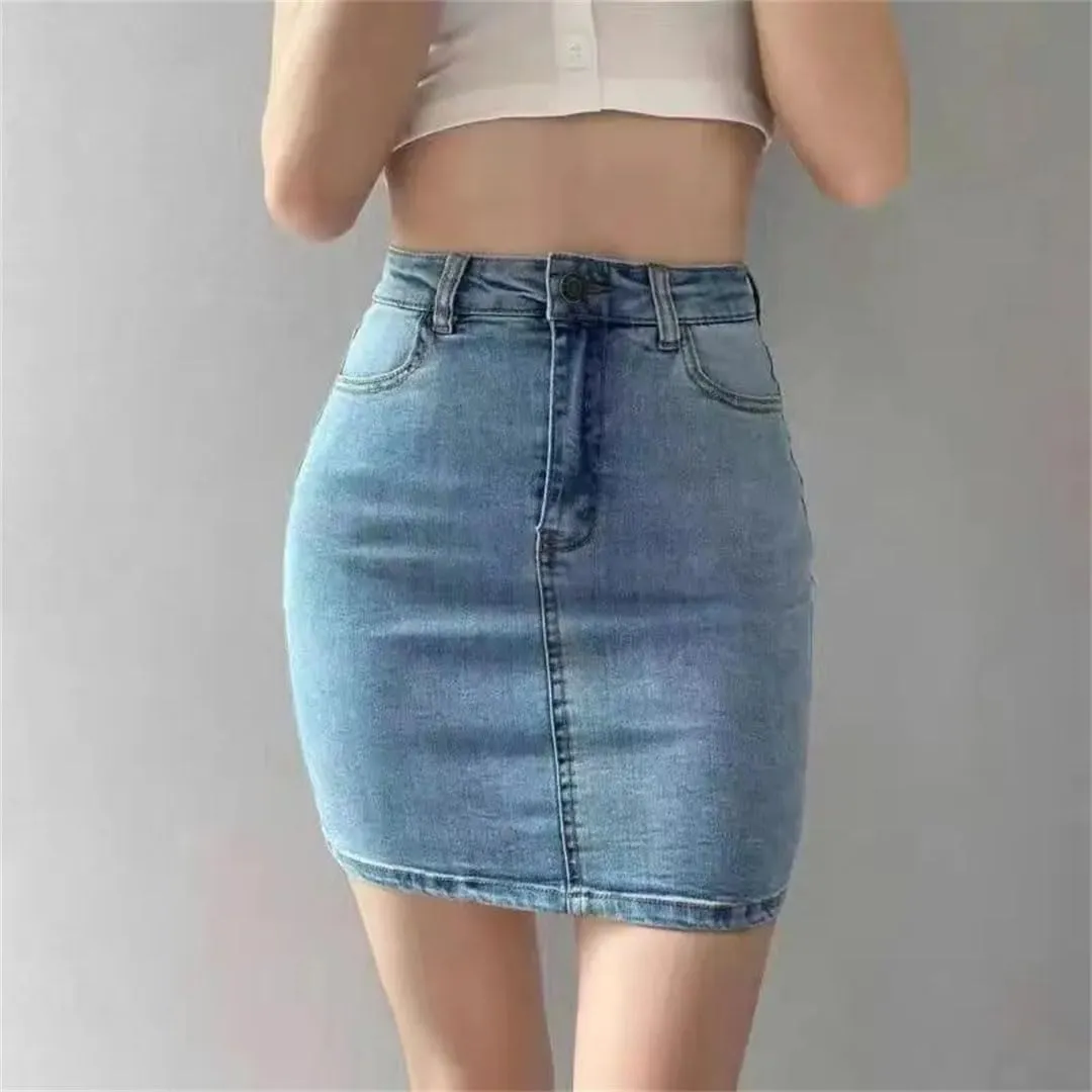 Women's Tight Elastic Denim Skirt Wrap Skirts High Waist Slim Short Skirt Sexy Skirts Mini Jean Skirts