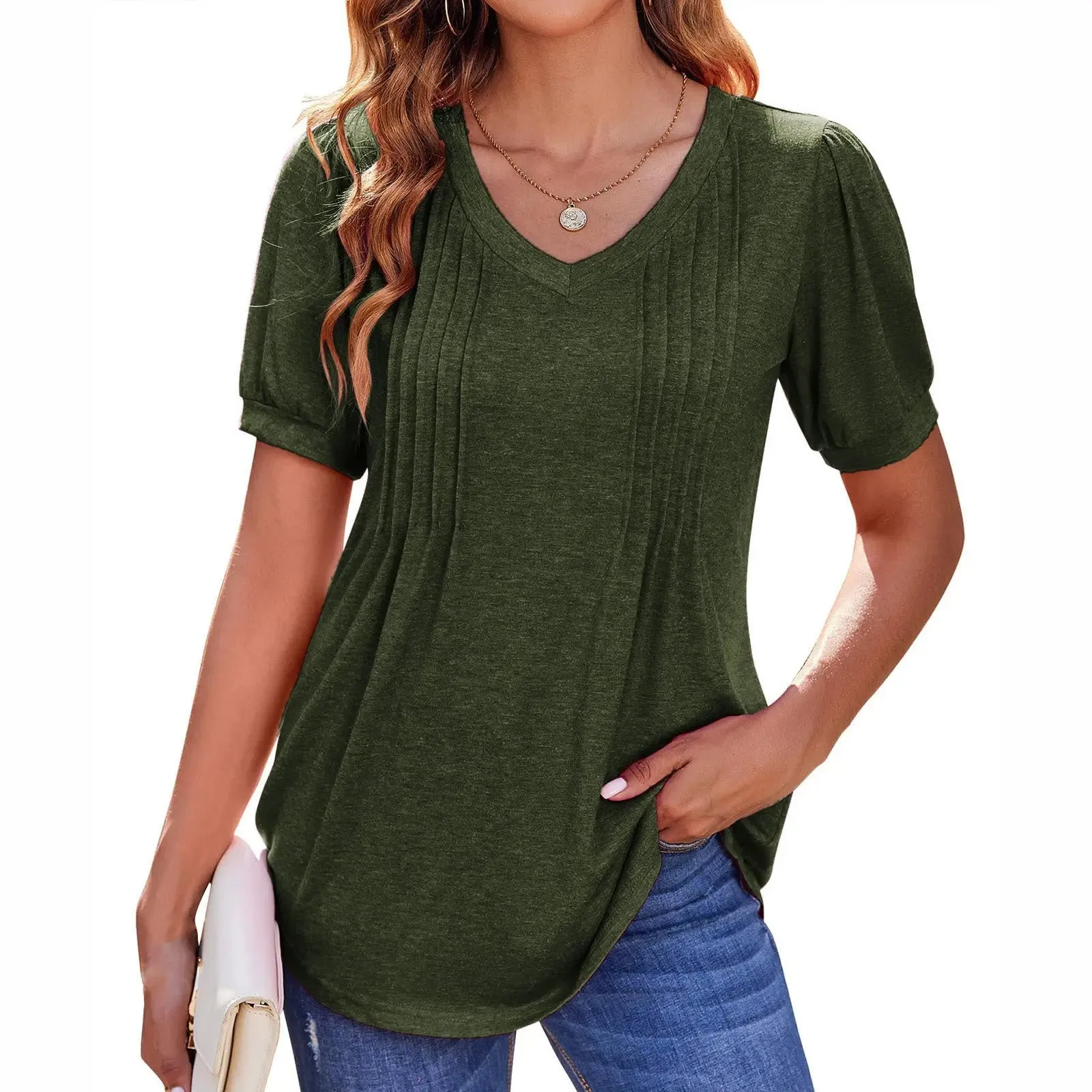 Women's Tops V-neck Loose Stripes Short Sleeve