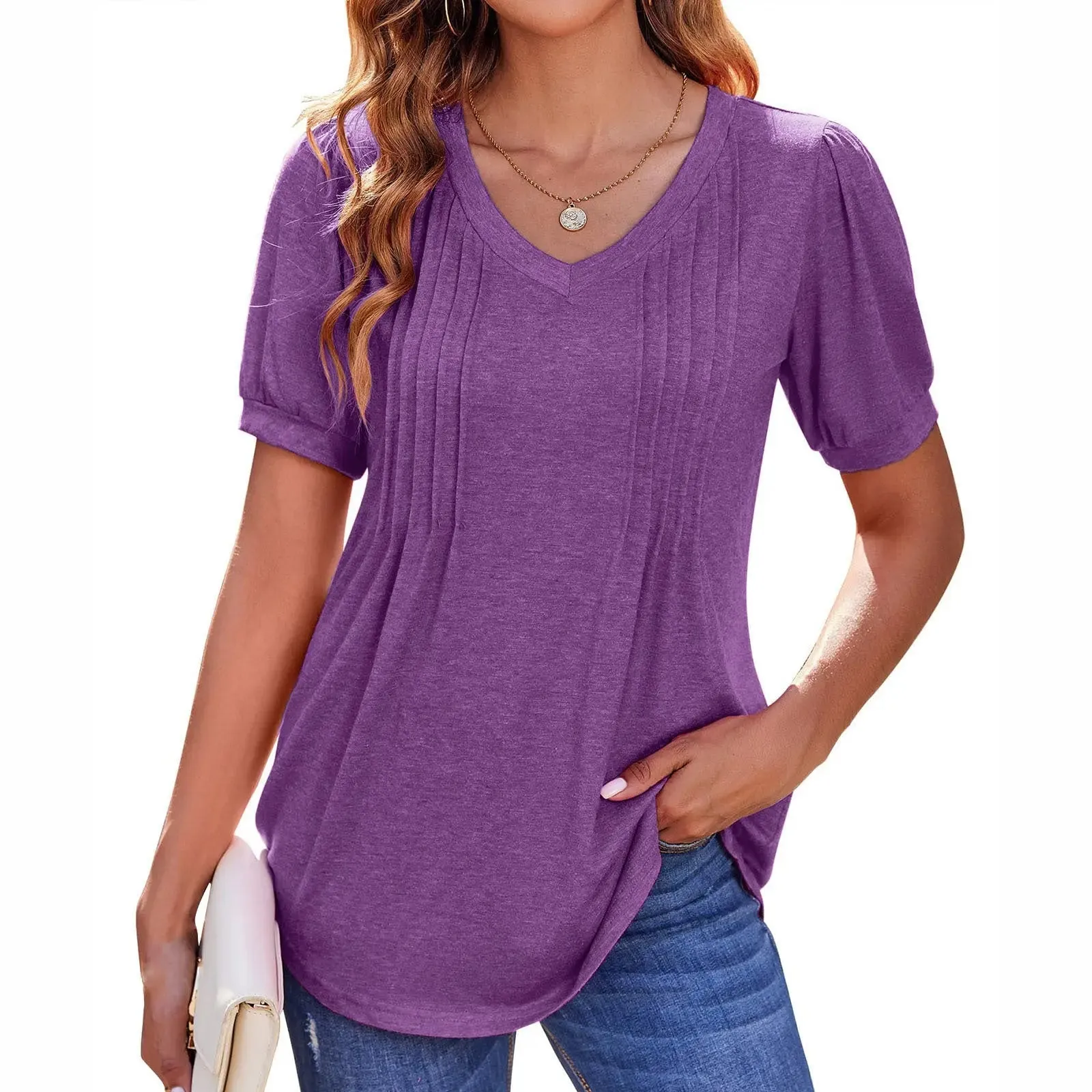 Women's Tops V-neck Loose Stripes Short Sleeve