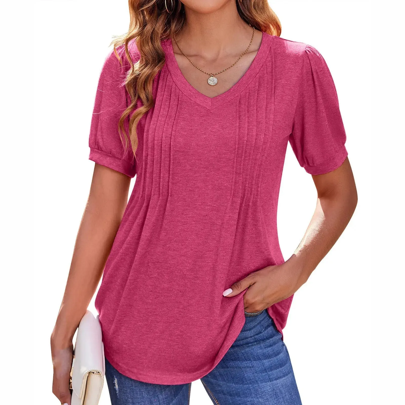 Women's Tops V-neck Loose Stripes Short Sleeve
