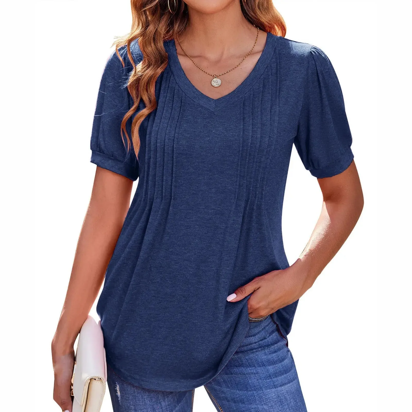 Women's Tops V-neck Loose Stripes Short Sleeve