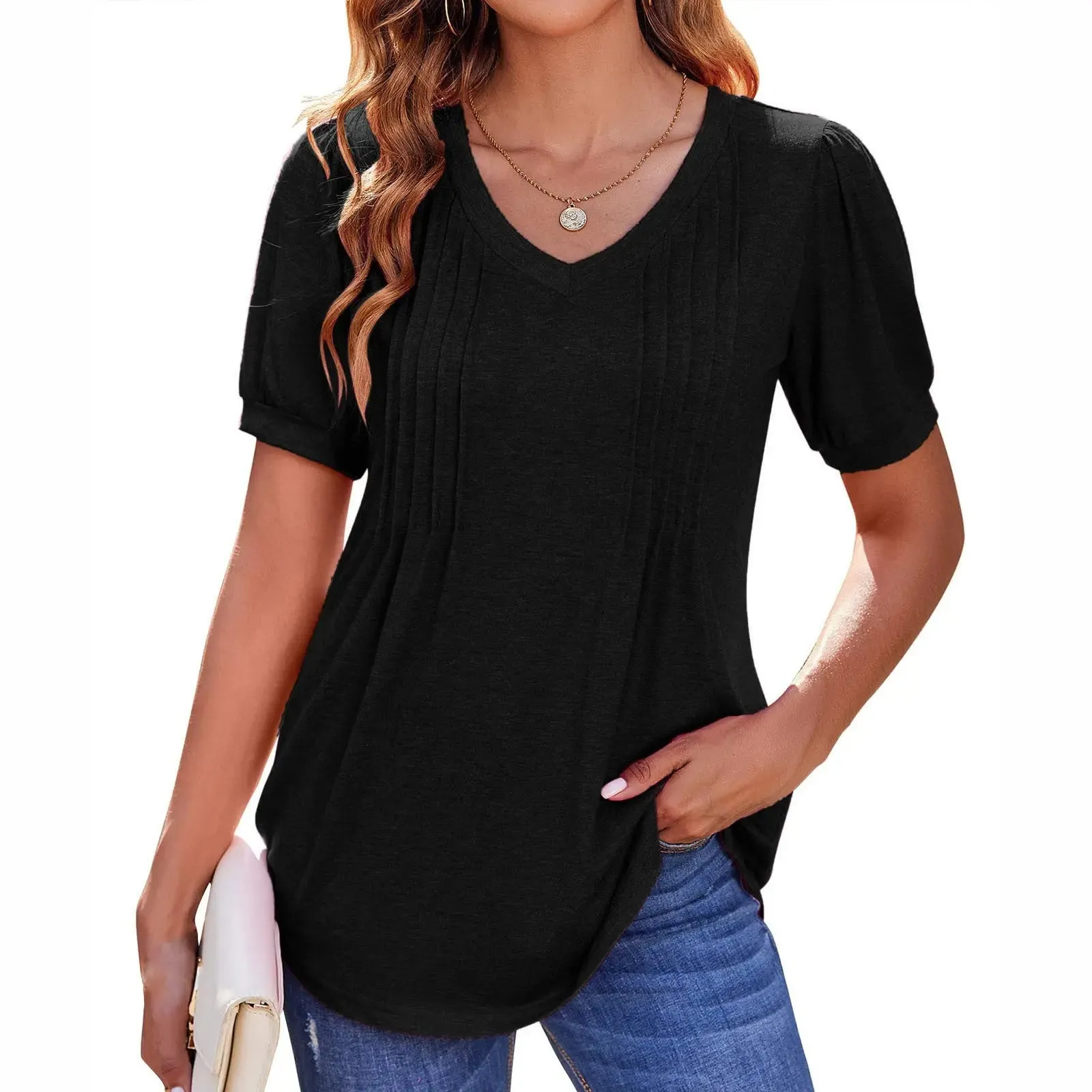 Women's Tops V-neck Loose Stripes Short Sleeve