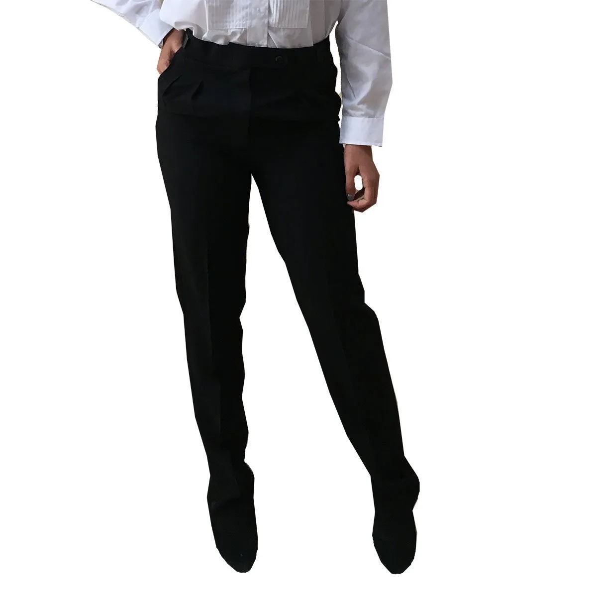 Women's Tuxedo Pants Black, Pleated Adjustable, Polyester