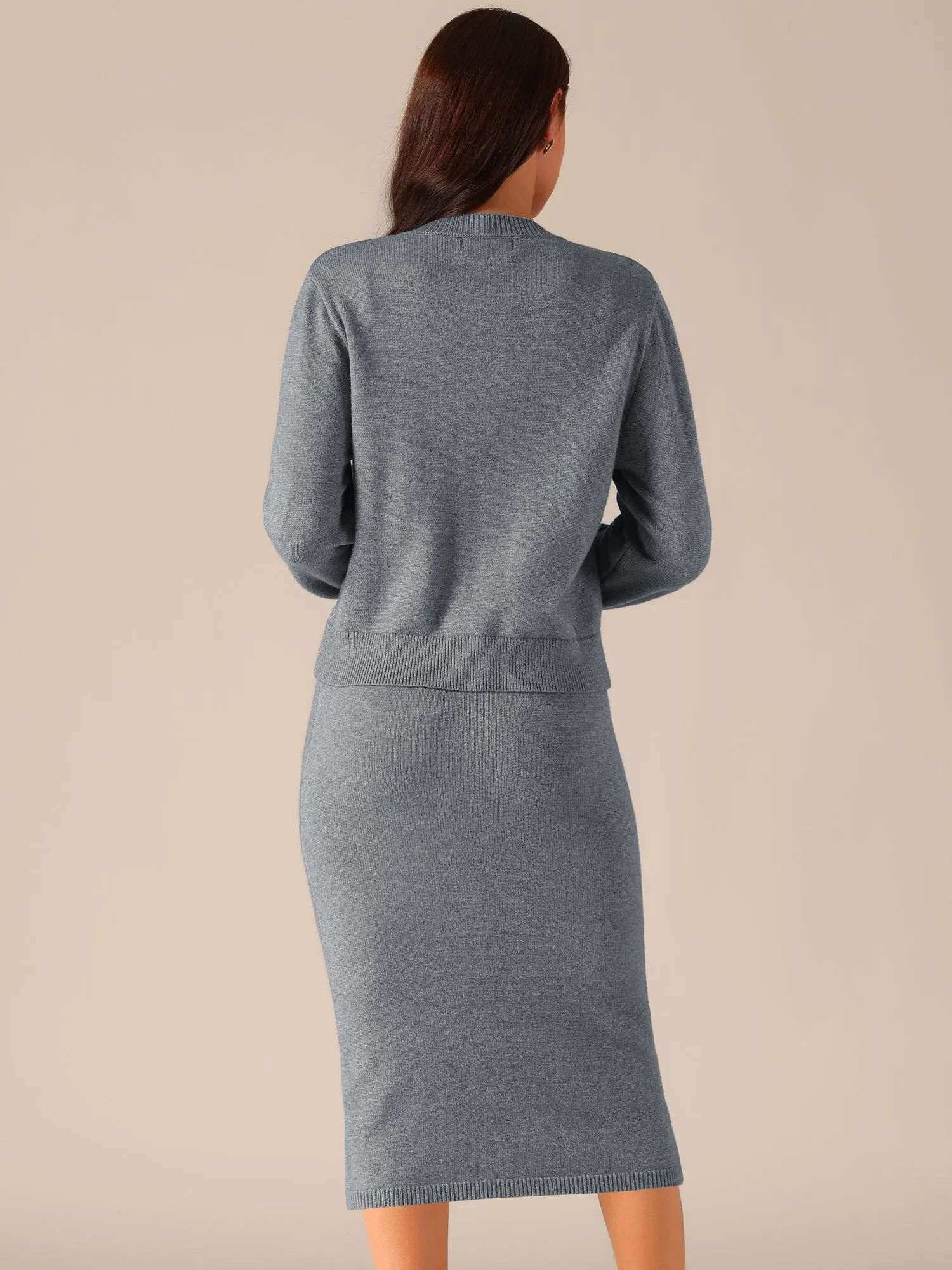 Women's Two Piece Outfits Sweater Sets Button Down Cardigan and Midi Skirts Casual Set