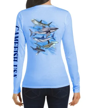 Women's UPF 50 Lightweight Microfiber Moisture Wicking Performance Fishing Shirt Sharks