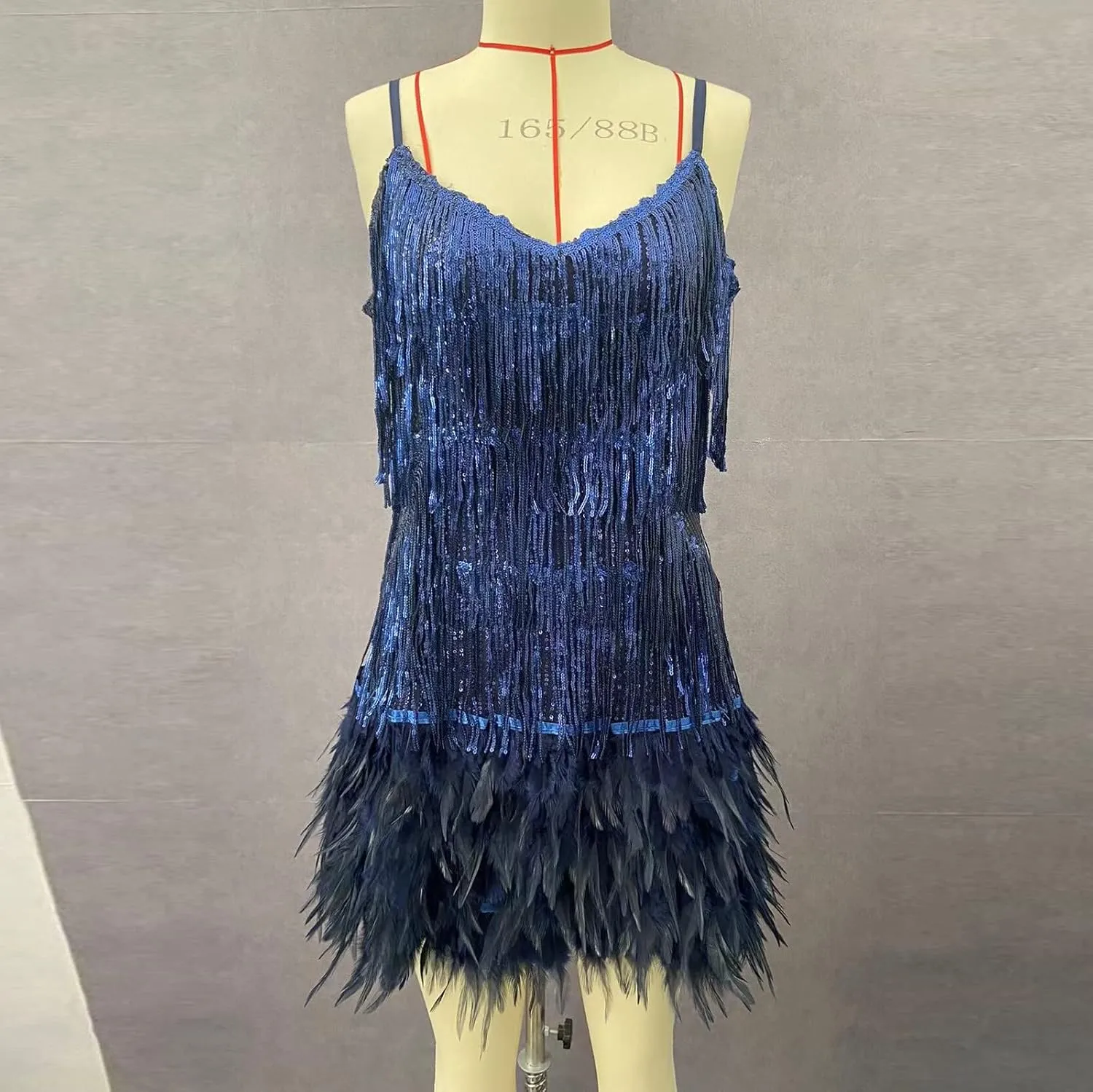 Women's Vintage 1920s Sequin Fringed Flapper Dress 20s Feather Evening Prom Party Mini Dress Homecoming Concert Dress