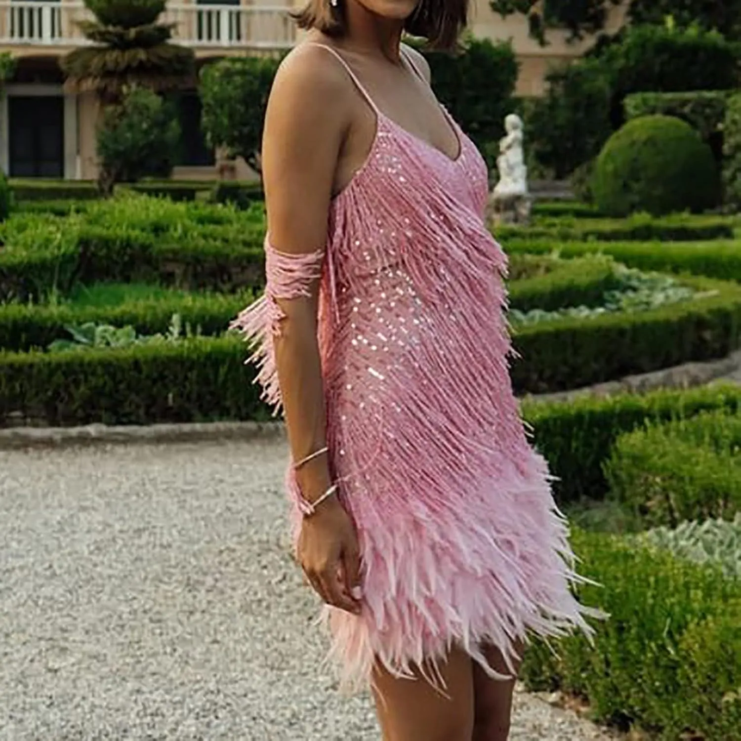 Women's Vintage 1920s Sequin Fringed Flapper Dress 20s Feather Evening Prom Party Mini Dress Homecoming Concert Dress