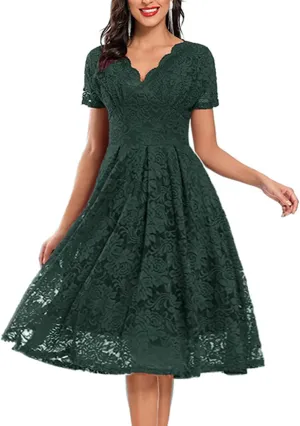 Women's Vintage Floral Lace Cocktail Party Dress Fit and Flare