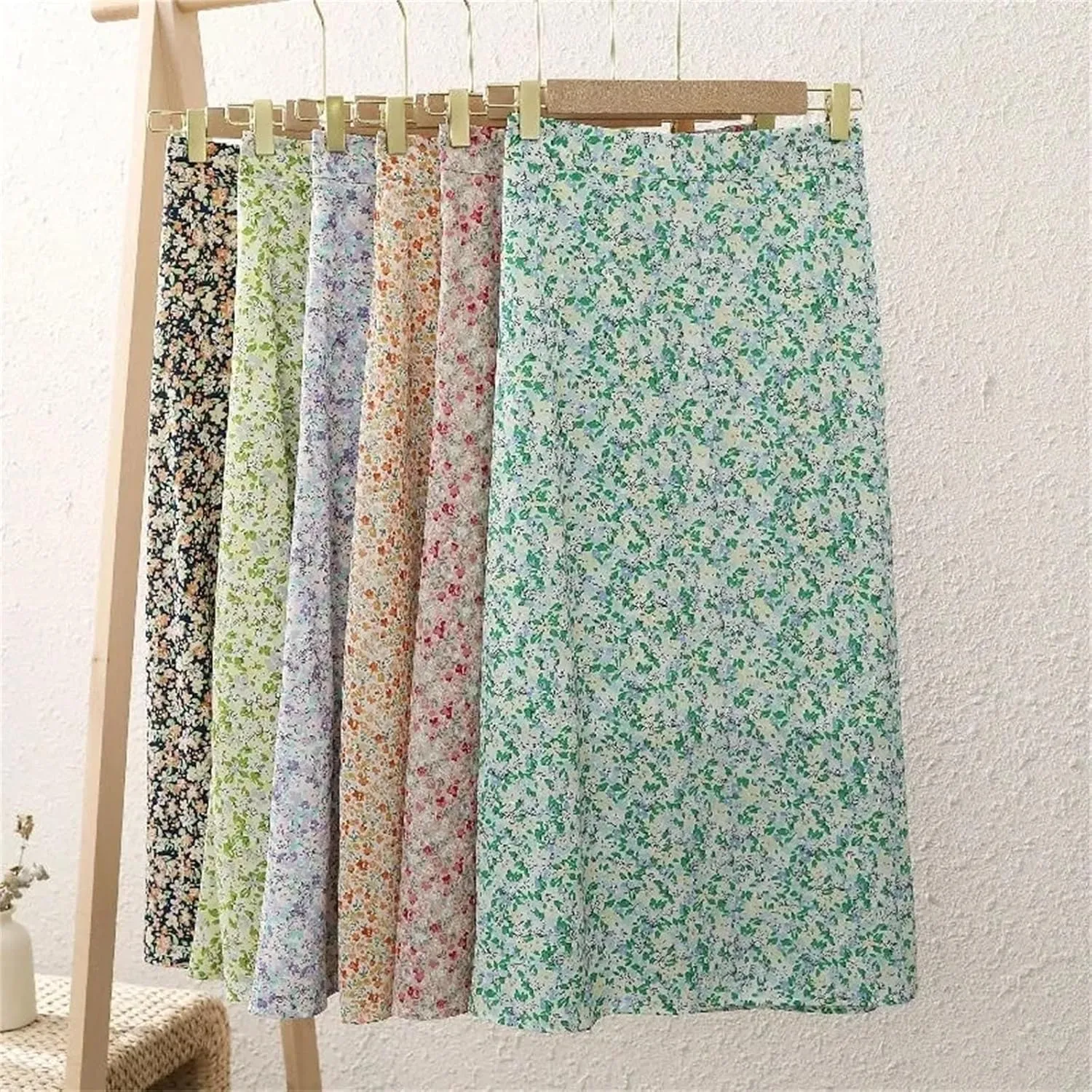 Women's Vintage Floral Printed Midi Skirt Summer Holiday Casual Skirt