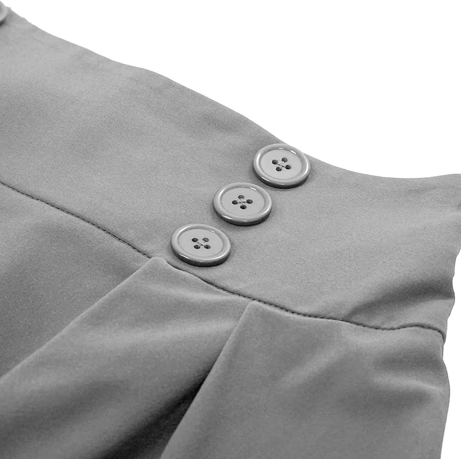 Women's Vintage High Waisted Skirts Casual Button Deco Midi A-Line Skirt Elastic Waist Flowy Skirts with Pockets