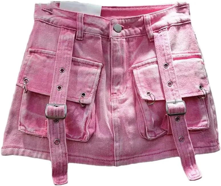 Women's Vintage Washed Denim Skirts Anti-Light A Line Mini Skirts with Irregular Hem Street Style Denim Skirts