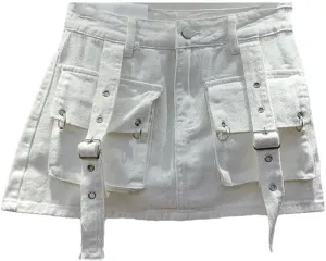 Women's Vintage Washed Denim Skirts Anti-Light A Line Mini Skirts with Irregular Hem Street Style Denim Skirts