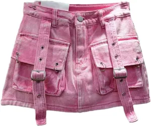 Women's Vintage Washed Denim Skirts Anti-Light A Line Mini Skirts with Irregular Hem Street Style Denim Skirts