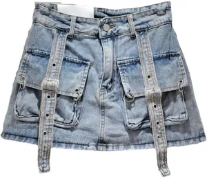 Women's Vintage Washed Denim Skirts Anti-Light A Line Mini Skirts with Irregular Hem Street Style Denim Skirts