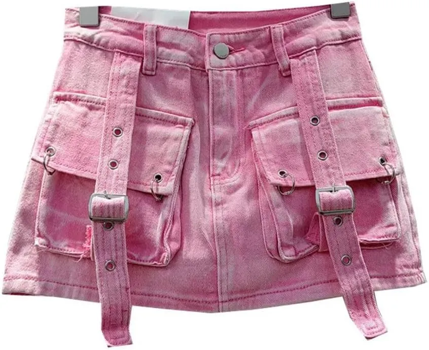 Women's Vintage Washed Denim Skirts Anti-Light A Line Mini Skirts with Irregular Hem Street Style Denim Skirts