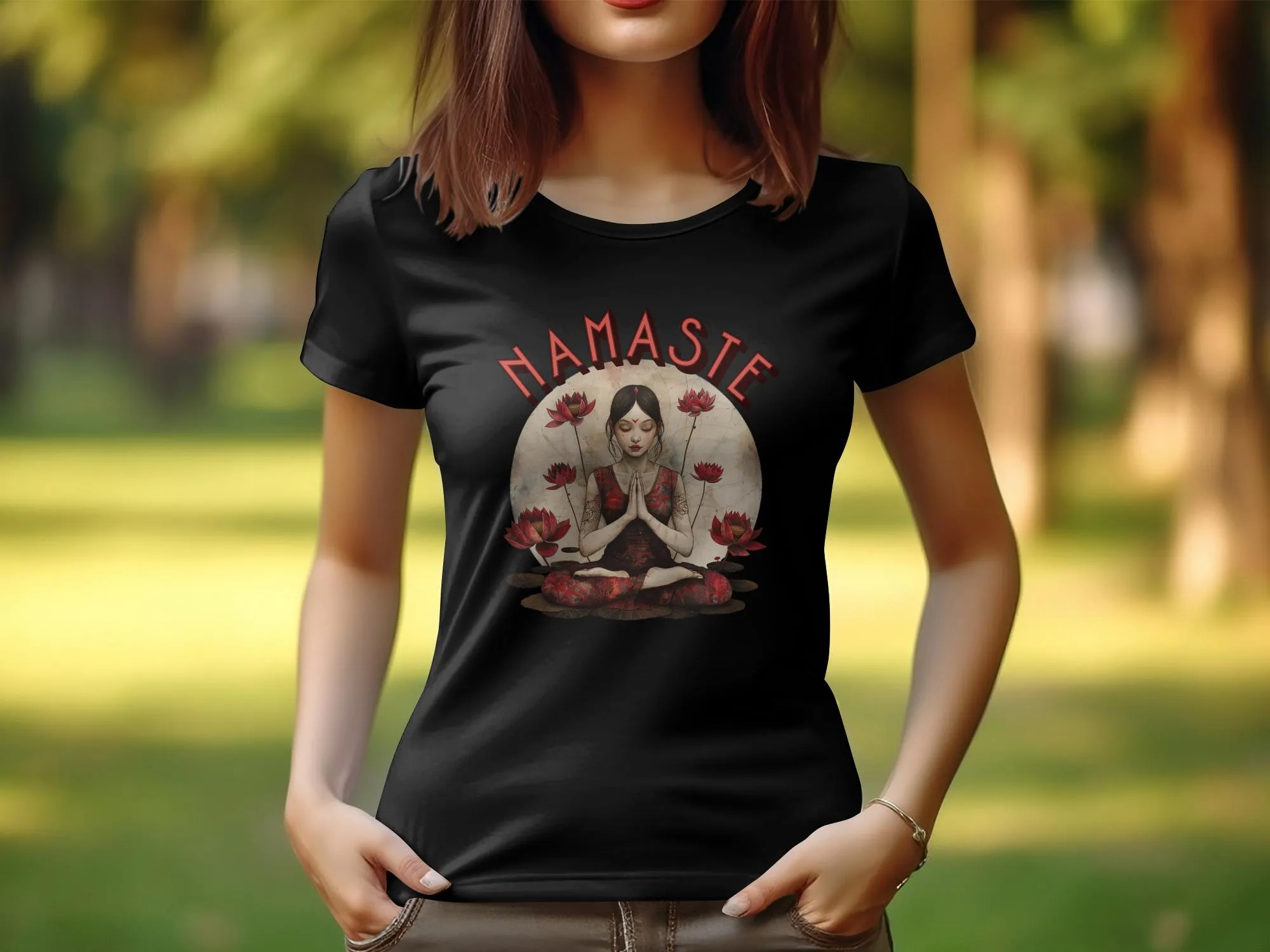 Womens Yoga Design T-Shirt, Zen Tee, Namaste Meditation T-Shirt for Women, Lotus Flower Yoga Shirt, Spiritual Yoga Top for Women #1