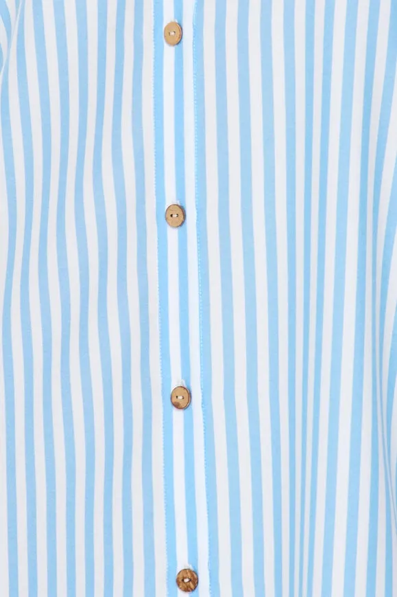 Woven Stripe Print Button-Down Maxi Dress Blue