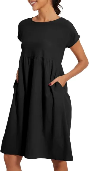 XOWRTE Boho Linen Dress Women V Neck Summer Beach Desses Dressy Casual Vacation Loose Sundresses Plus Size Spring Outfits