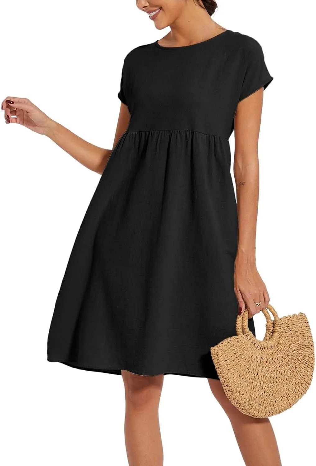 XOWRTE Boho Linen Dress Women V Neck Summer Beach Desses Dressy Casual Vacation Loose Sundresses Plus Size Spring Outfits