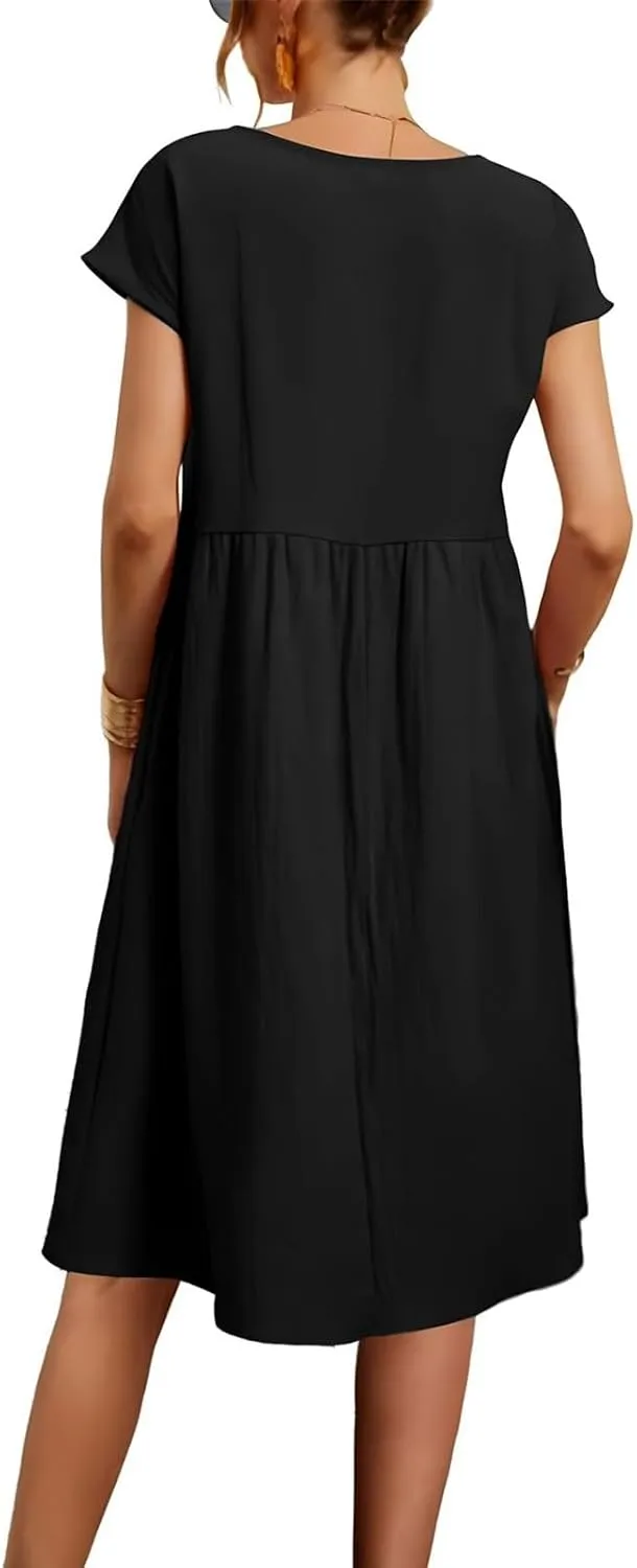 XOWRTE Boho Linen Dress Women V Neck Summer Beach Desses Dressy Casual Vacation Loose Sundresses Plus Size Spring Outfits