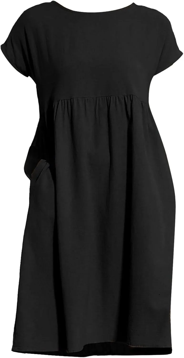 XOWRTE Boho Linen Dress Women V Neck Summer Beach Desses Dressy Casual Vacation Loose Sundresses Plus Size Spring Outfits