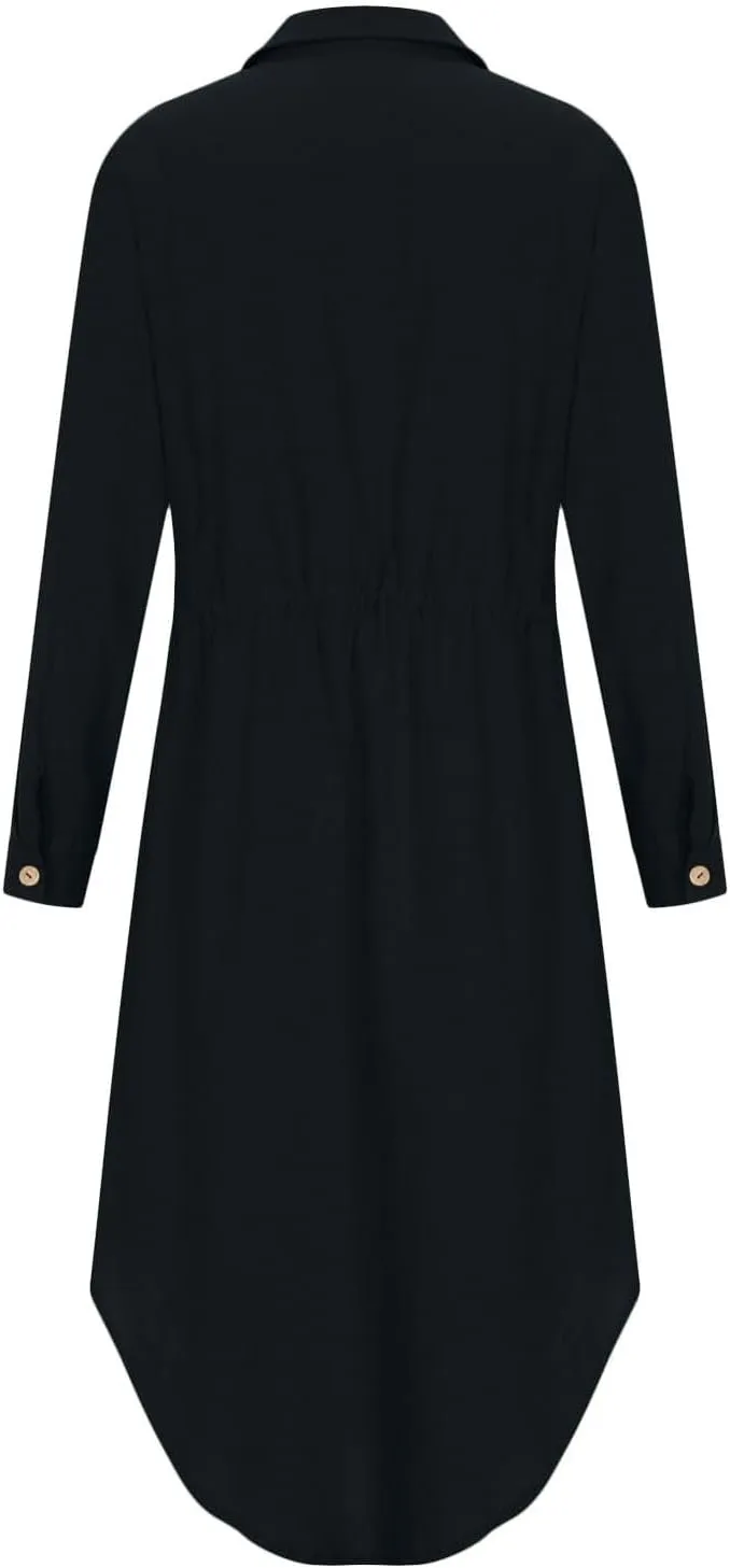 XOWRTE Linen Shirt Dresses for Women Down Drawstring Causal Dress Plain Long Maxi Dresses Trendy Casual Dresses