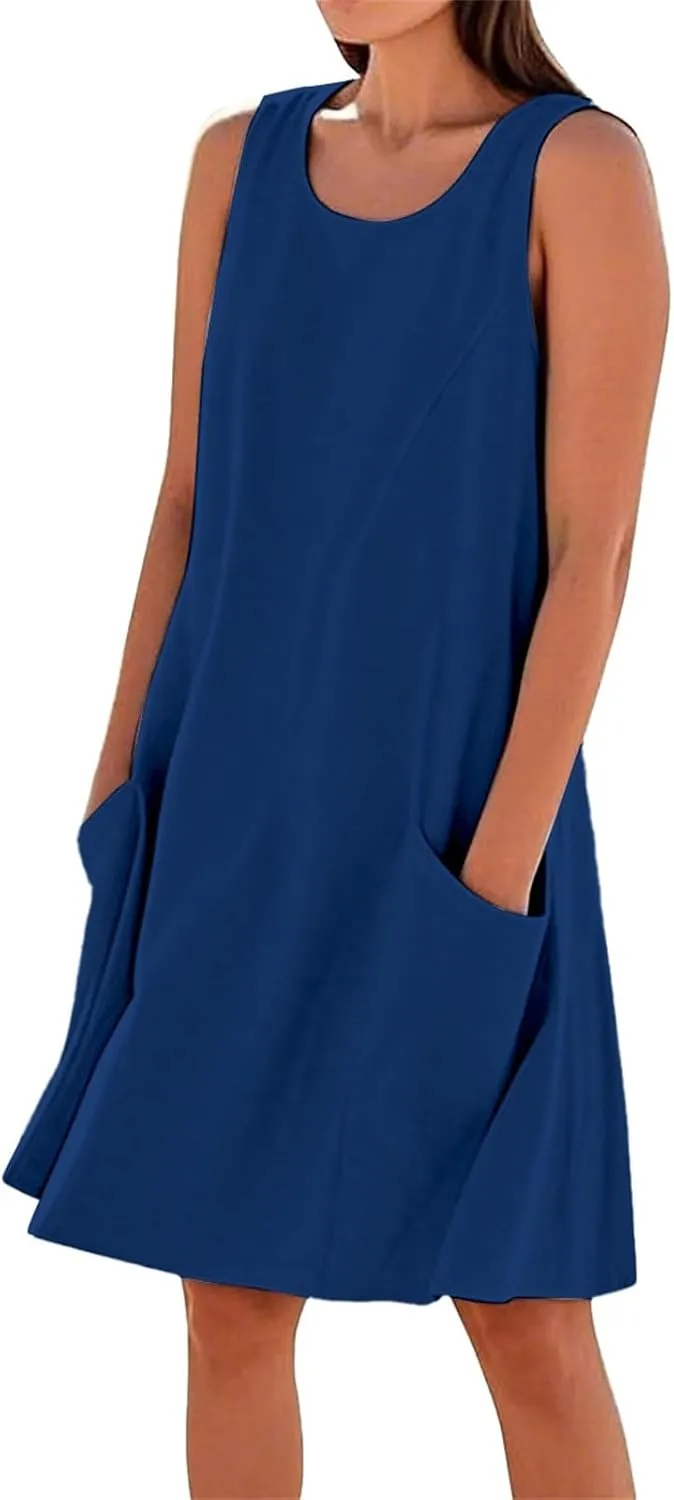 XOWRTE Summer Tank Dresses for Women 2025 Loose Beach Vacation Clothes Casual Sleeveless Linen Women Dresses for