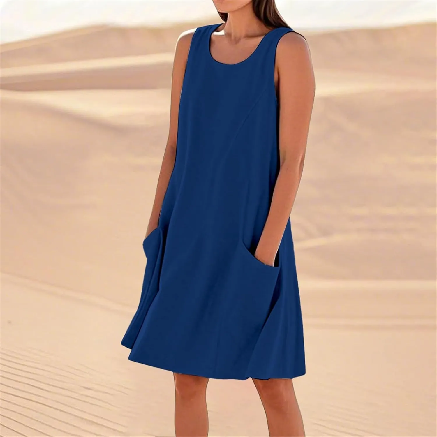 XOWRTE Summer Tank Dresses for Women 2025 Loose Beach Vacation Clothes Casual Sleeveless Linen Women Dresses for