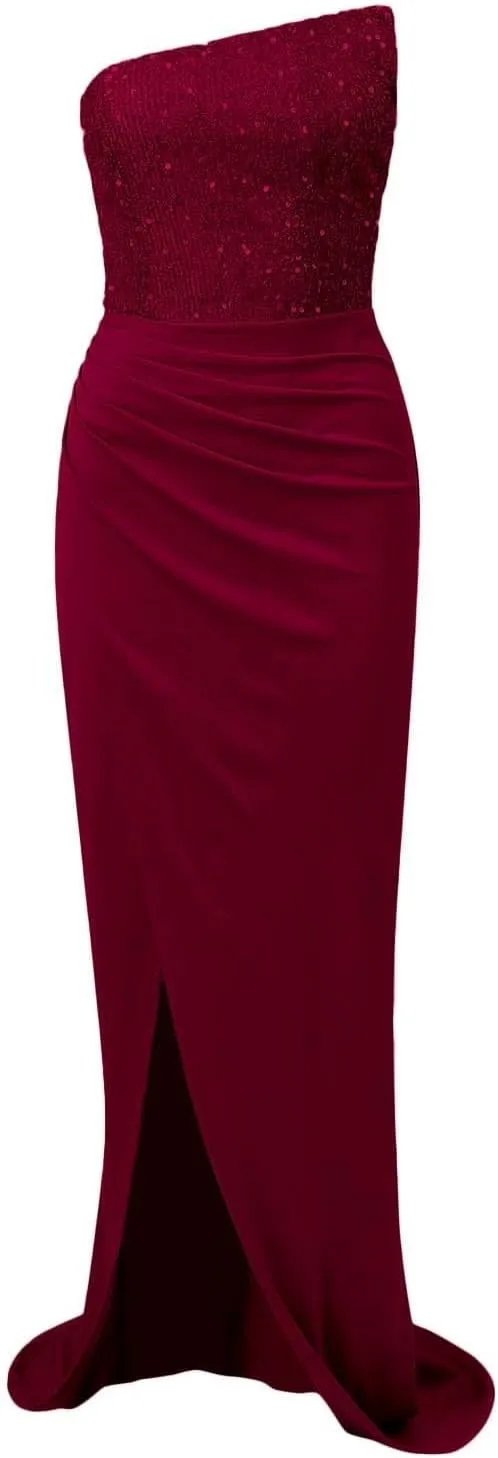 XOWRTE Women's Evening Dress Sexy One Shoulder Bodycon Sequin Gowns Sleeveless Cocktail Prom Club Party Maxi Dresses