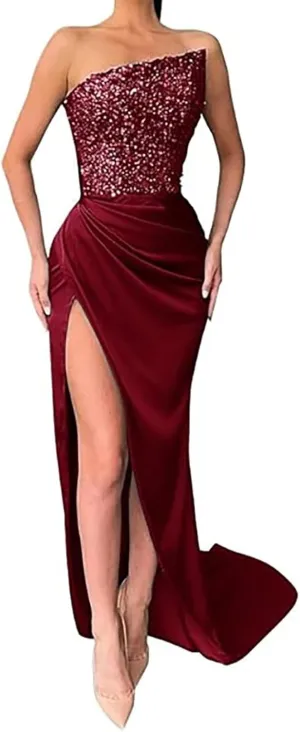 XOWRTE Women's Evening Dress Sexy One Shoulder Bodycon Sequin Gowns Sleeveless Cocktail Prom Club Party Maxi Dresses