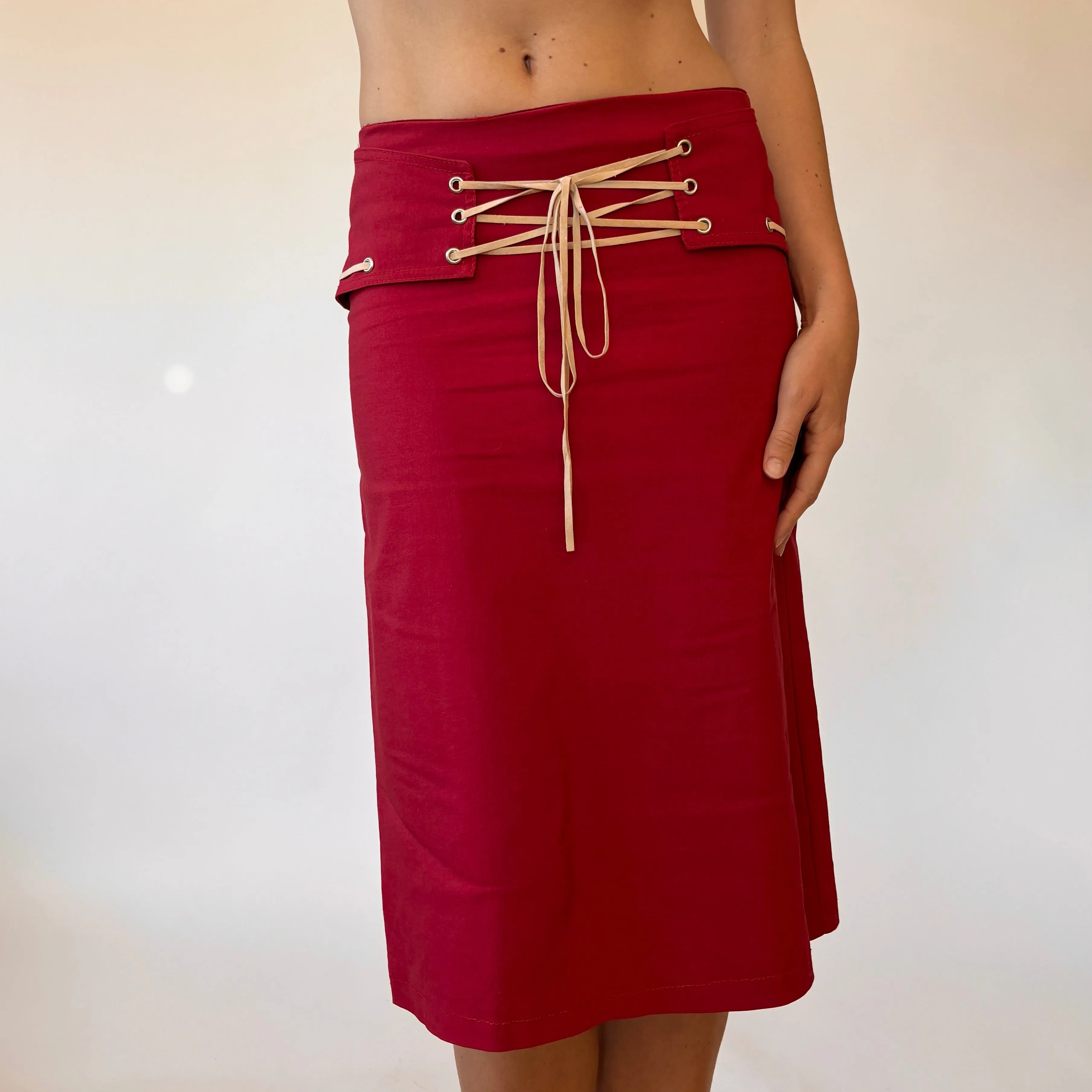 Y2K Cherry Lace Up Midi Skirt (XS/S)