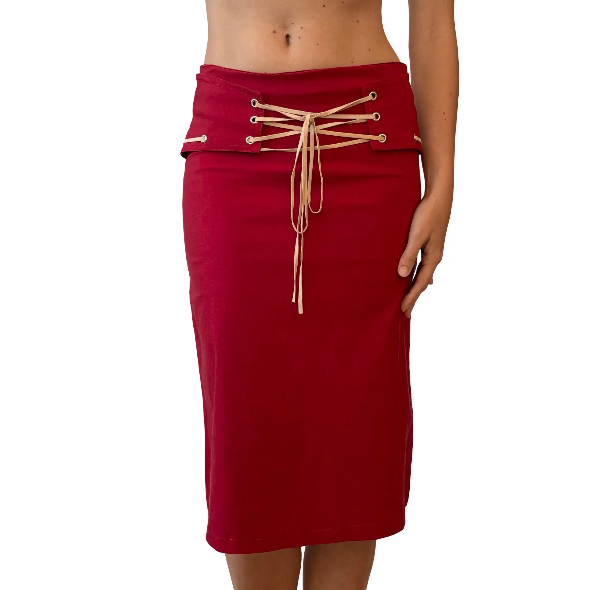 Y2K Cherry Lace Up Midi Skirt (XS/S)