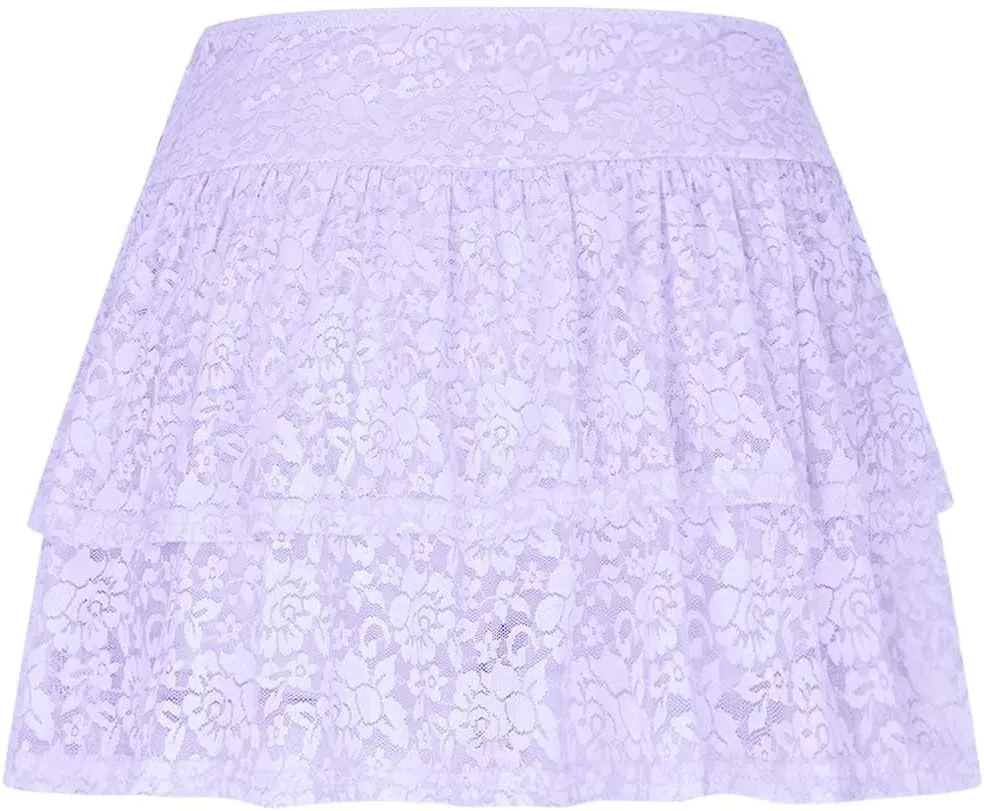 Y2k Lace Mini Skirt for Women Gothic Layering Half Slip Skirt Ruffled Flowy A-Line Skirt Vintage Short Underskirt