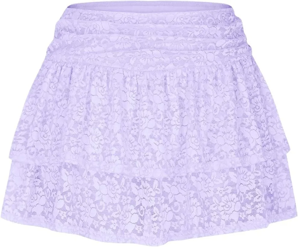 Y2k Lace Mini Skirt for Women Gothic Layering Half Slip Skirt Ruffled Flowy A-Line Skirt Vintage Short Underskirt