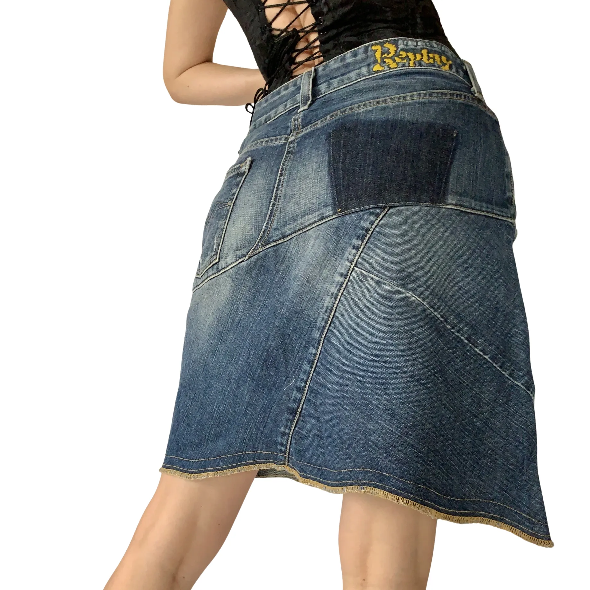 Y2K Patchwork Denim Skirt (M)