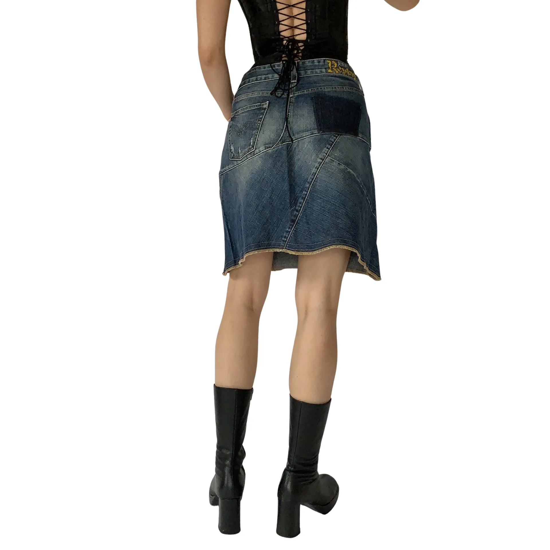 Y2K Patchwork Denim Skirt (M)