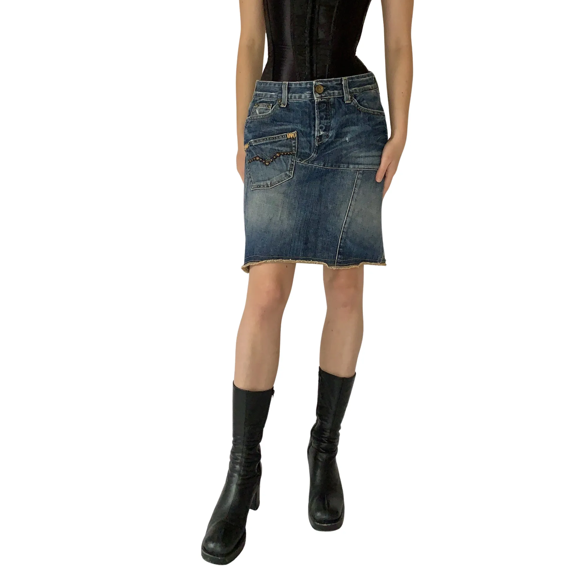 Y2K Patchwork Denim Skirt (M)