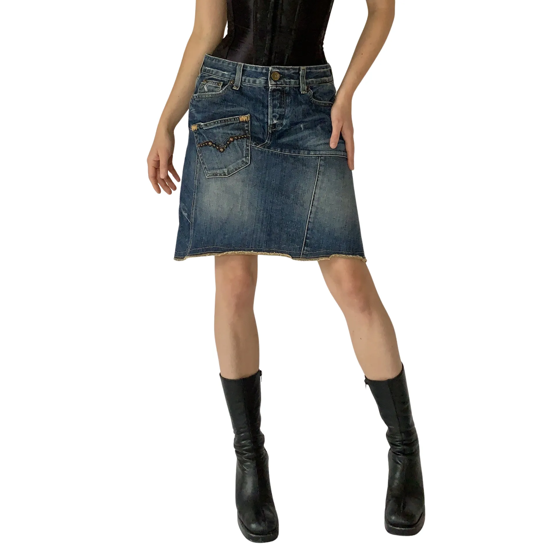 Y2K Patchwork Denim Skirt (M)