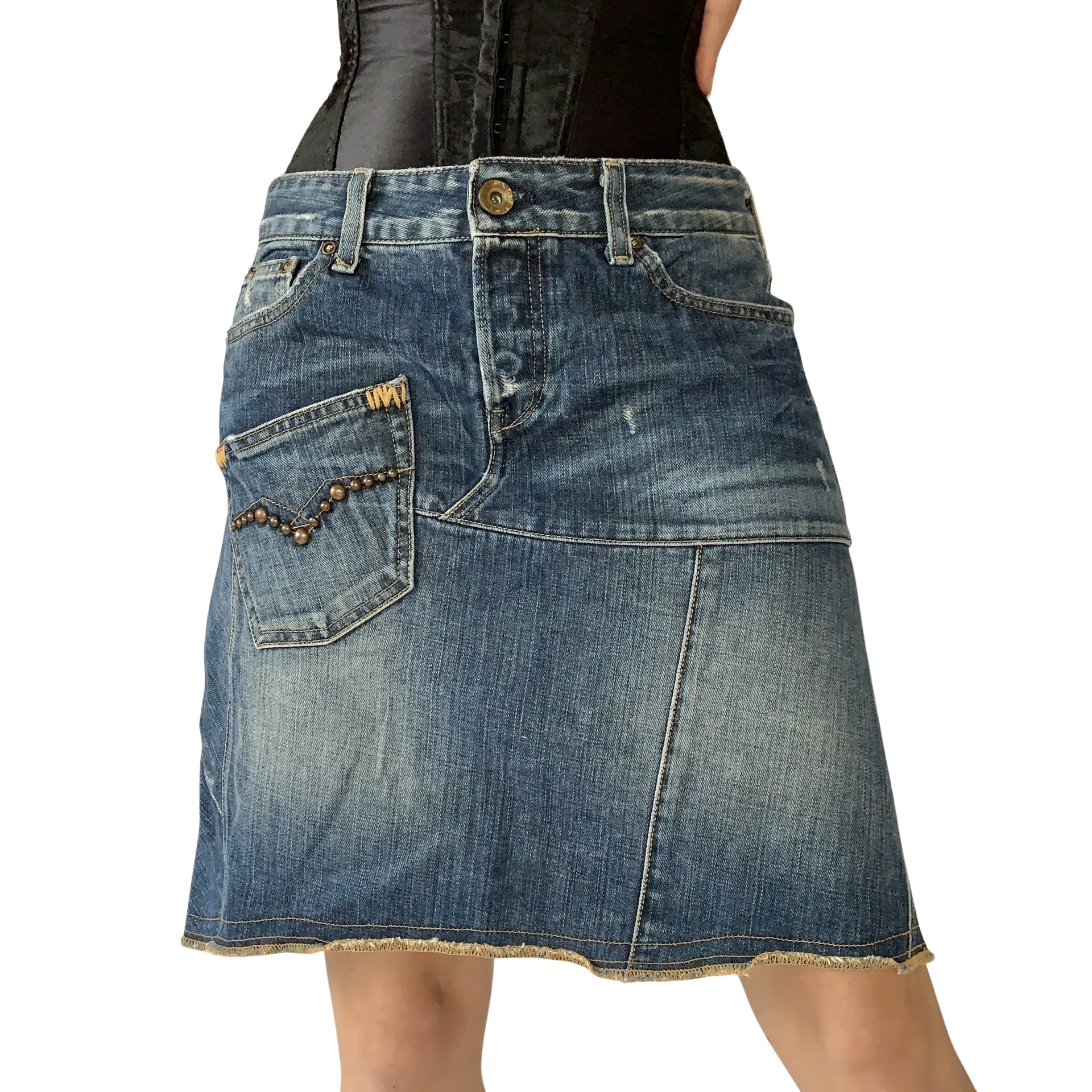 Y2K Patchwork Denim Skirt (M)