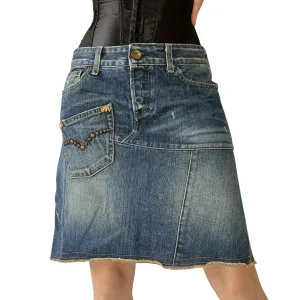 Y2K Patchwork Denim Skirt (M)